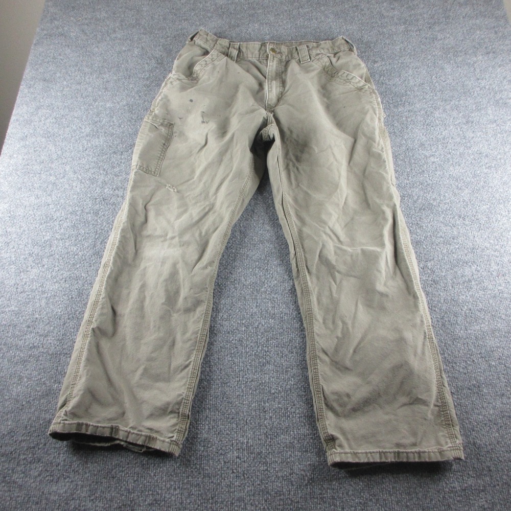 Carhartt Pants Men 32x28 Green Dungaree Fit Carpenter Distressed Workwear B151 *